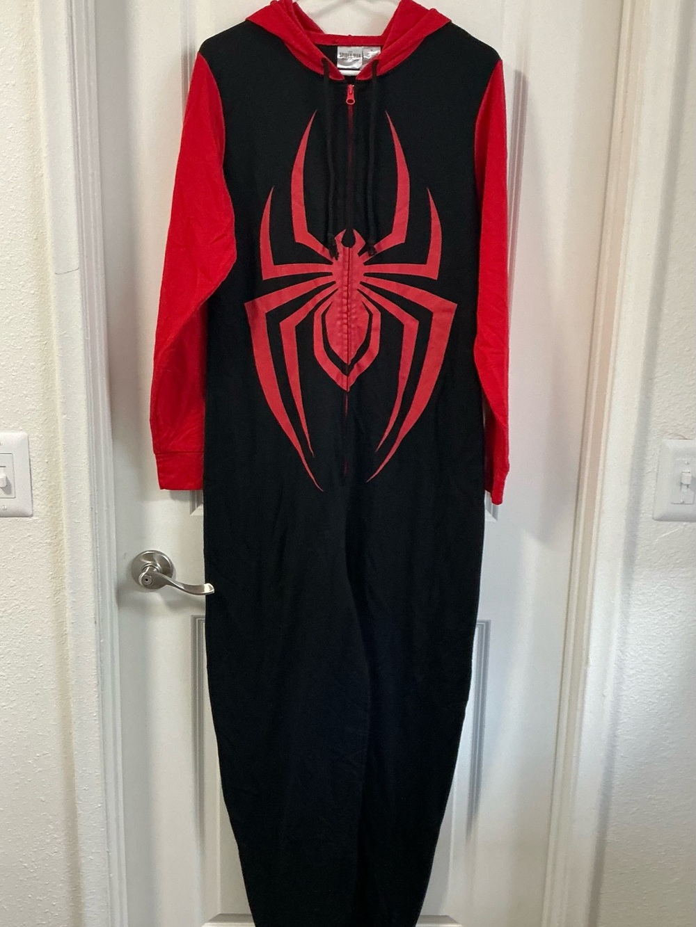 Marvel Spiderman Miles Morales Hooded Union Suit Pajamas Jumpsuit Small S